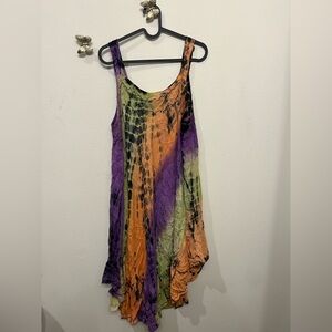 Vibrant Sleeveless Tie-Dye Midi Dress